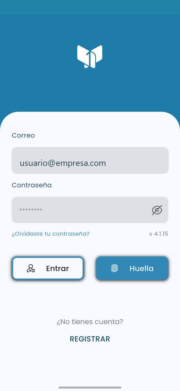 Pantalla de inicio de sesion de la app One Card con datos de ejemplo.